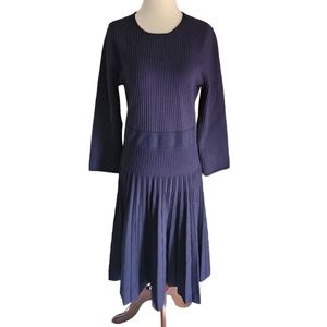 The Fold London Navy Bkue Pleated Knit Dress Large